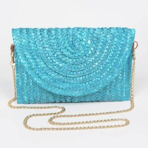 Straw Pom Pom Flap Bag